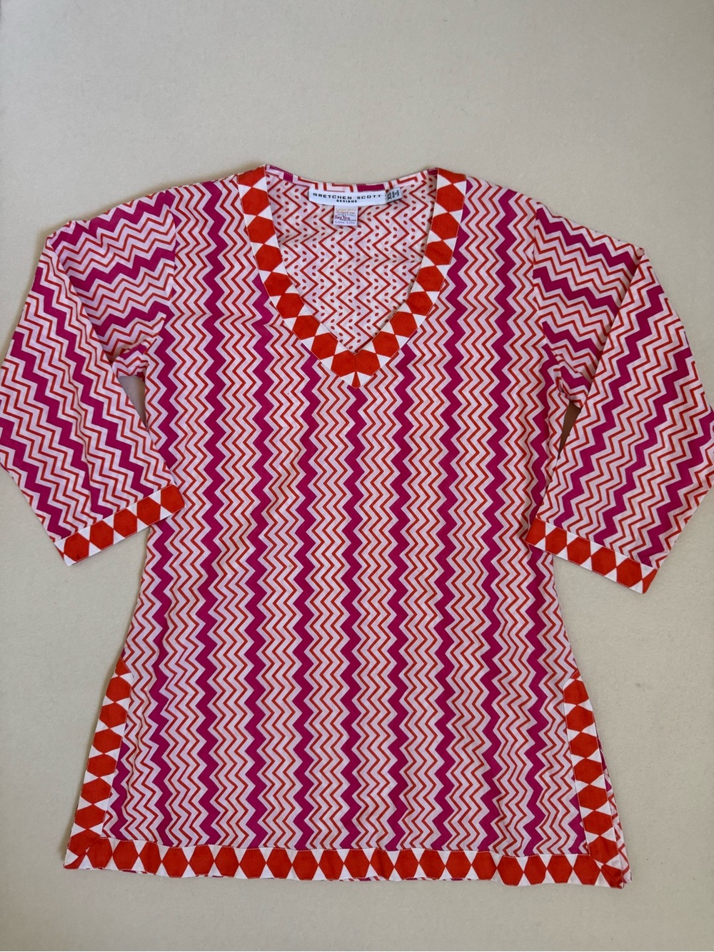 Gretchen Scott Designs Pink Orange Chevron Tunic 100% Cotton NWOT Swim Cover XS